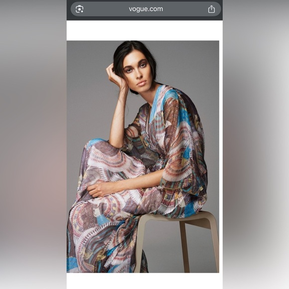 Issa London Metallic Chiffon Silk Maxi Dress Boho Luxe Deep V neck vintage - Picture 3 of 12